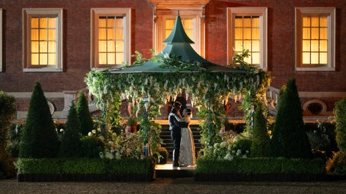 Luke Thompson as Benedict Bridgerton and Yerin Ha as Sophie Baek in Bridgerton Series Four